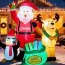 7FT Christmas Inflatables Outdoor Decorations, Blow Up Yard Decorations with Santa Claus Penguins Reindeer and Gift Bag Inflatable with LED Lights for Indoor Outdoor Yard Garden Decor