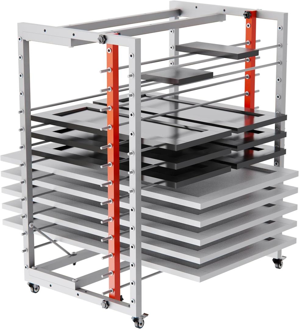 Drying Painting Rack for Cabinet Doors – 13-Tier Metal Panel Stand with Locking Wheels and Adjustable Depth, Medium