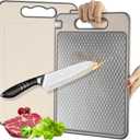 Double-Sided 304 Stainless Steel & Wheat Straw Cutting Board (14.4" x 9.8") – Reversible Chopping Board with Knife Sharpener, Garlic Grater & Juice Groove, Dishwasher Safe, Scratch Resistant