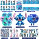 Stitch Party Supplies, 101PCS Birthday Decorations Set Include Banner, Balloons, Stickers, Hanging Swirls, Cake Cupcake Toppers, Tablecloth for Boys Girls Stitch Theme Party