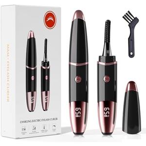 Heated Eyelash Curler, Fast Heat up Within 10s, 24 Hours Long Lasting, Rechargeable Electric Eyelash Curler, Temperature Control, Mini Lash Curler Safe Anti-Burn Eyelash Curle, with LED Display-Black
