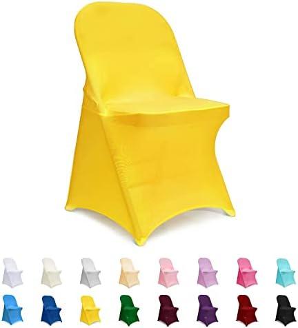 ManMengJi Yellow Folding Chair Covers, Spandex Folding Chair Covers 12 PCS, Banquet Chair Slipcovers for Party, Wedding, Holidays, Celebration