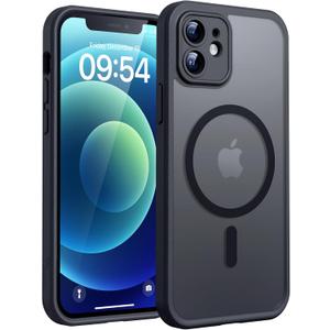 TOCOL for iPhone 12 Case, Compatible with Magsafe, Full Camera Protection, Built-in Magnetic Ring, Translucent Matte Phone Case for iPhone 12 6.1 inch (Black)