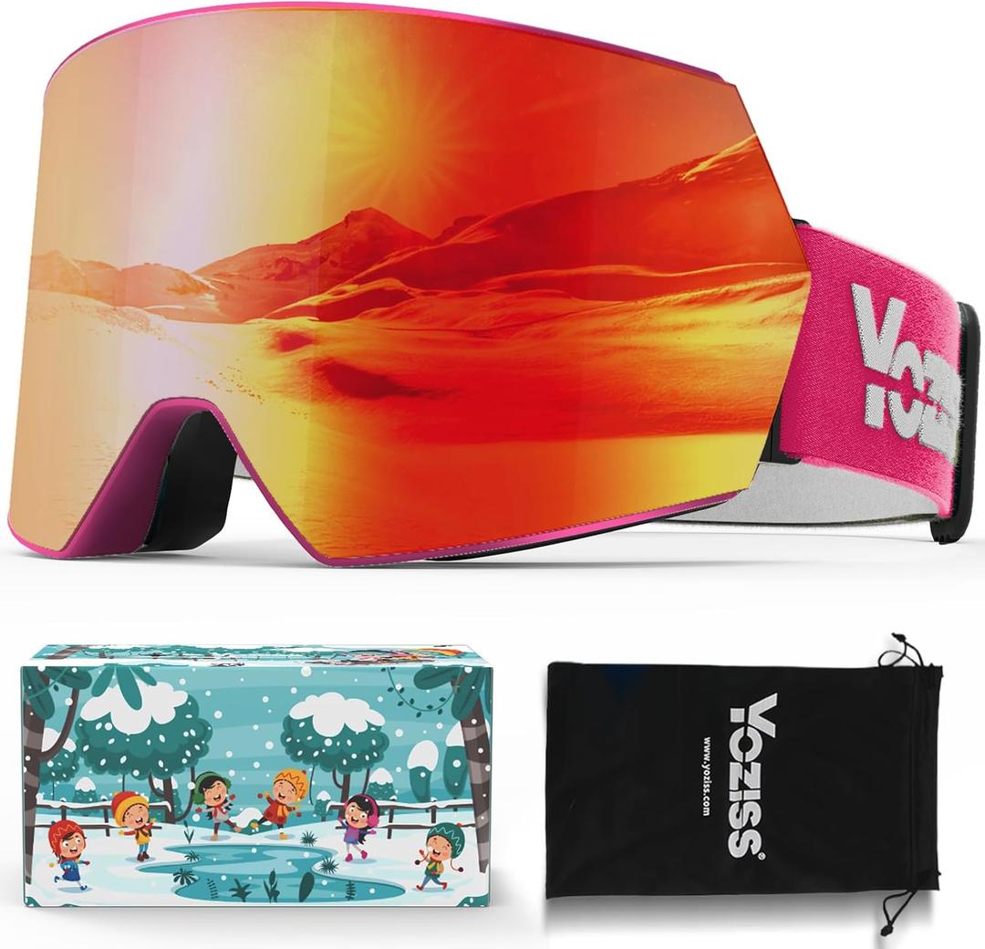 Ski Goggles for Kids, Toddler Ski Goggles Snowboard Goggles For Boys Girls Youth Aged 7-14, 100% UV Protection OTG (Red)