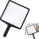 Full Page Magnifying Glass for Reading, 3X Large Square Handheld Fresnel Magnifying Glass for Reading, No Deformation of Text, Clear View Edges for Seniors, Low Vision, Black