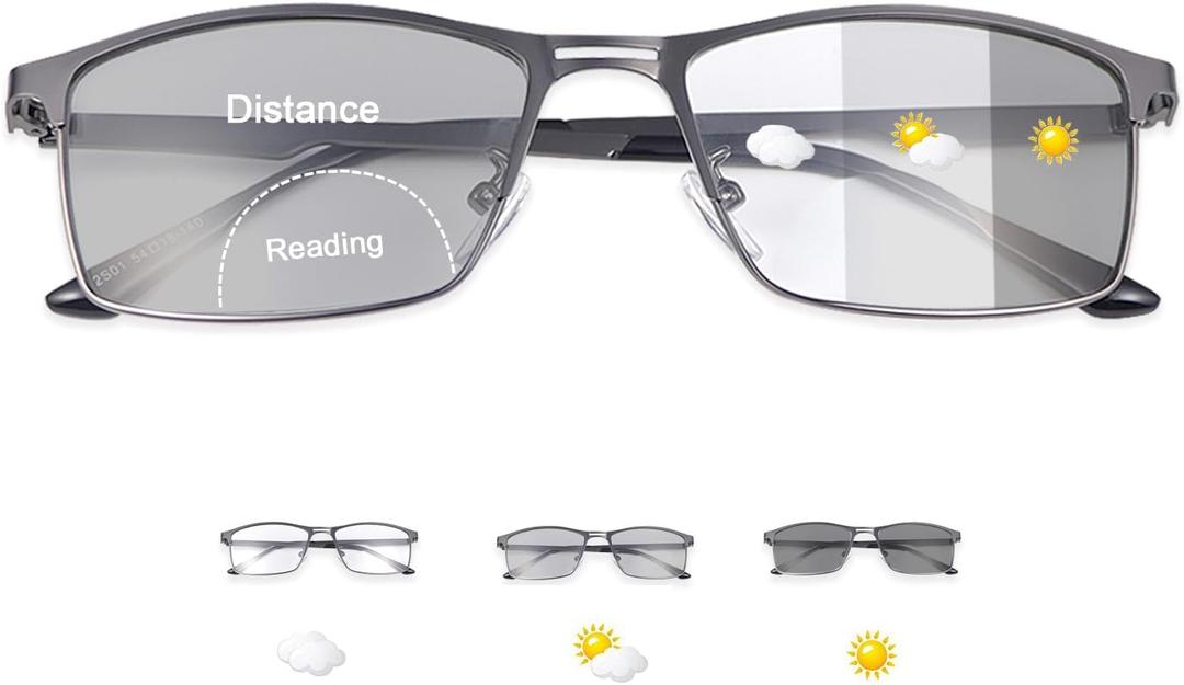 YIMI Photochromic Bifocal Reading Glasses UV Outdoor Sunglasses Computer Anti Blue Light Transition Eyeglasses for Men Women (Black)