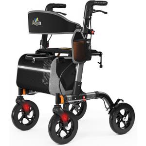 Walkers for Seniors, Rollator Walker with Seat, 350 lb Weight Capacity, 18" Big Seat, 8" All-Terrain Wheels, 6-Level Adjustable Height, Lightweight Aluminum Frame Rollator Walkers for Seniors (Gray)