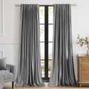 PRIMROSE Dark Grey Velvet Curtains 102 inch Long for Living Room, Set of 2 Panels Blackout Rod Pocket Back Tab Window Treatment Room Darkening Heavy Decorative Curtains Drapes for Bedroom