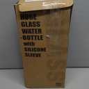 MUKOKO 64oz Glass Water Bottles with Straw, Half Gallon Water Jug with Time Marker, Sports Large Motivational Bottle with Silicone Sleeve, Blue