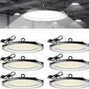 Amico 6 Pack UFO LED High Bay Light 200W 28,000lm 5000K with UL Listed US Hook 5' Cable Alternative to 650W MH/HPS for Gym Factory Barn Warehouse Lighting Fixture