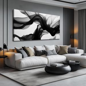 DNIEOTU Large Abstract Wall Art for Living Room, Black White and Gray Canvas Wall-Decor for Bedroom, Modern Minimalist Picture Prints for Hallway Office, Size 59 x 29 Inches