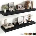 Fun Memories Floating Shelves for Wall 36 Inches, Wood Shelves with Invisible Bracket, 10" Deep Shelves Wall Mounted, Large Wood Floating Shelves for Living Room Bathroom, Black, Set of 2