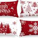 Lanpn 12x22 Red Christmas Pillow Covers Set of 4, Lumbar Pillowcase, Winter Decorative Pillow Case, Merry Christmas Tree Cushion for Indoor Home Bedroom Sofa Xmas Couch Decor