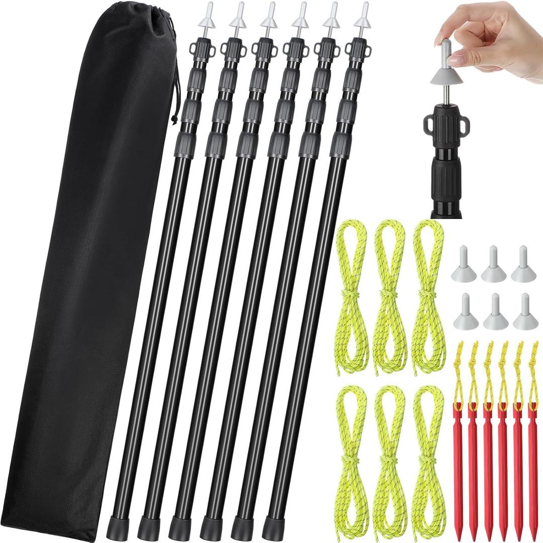 MorningRo 6 Pcs Adjustable Tarp Poles 8.2ft Telescoping Heavy Duty Aluminum Tent Poles Replacement Lightweight Portable Canopy for Tarp Outdoor Camping Hiking Backpacking Awning