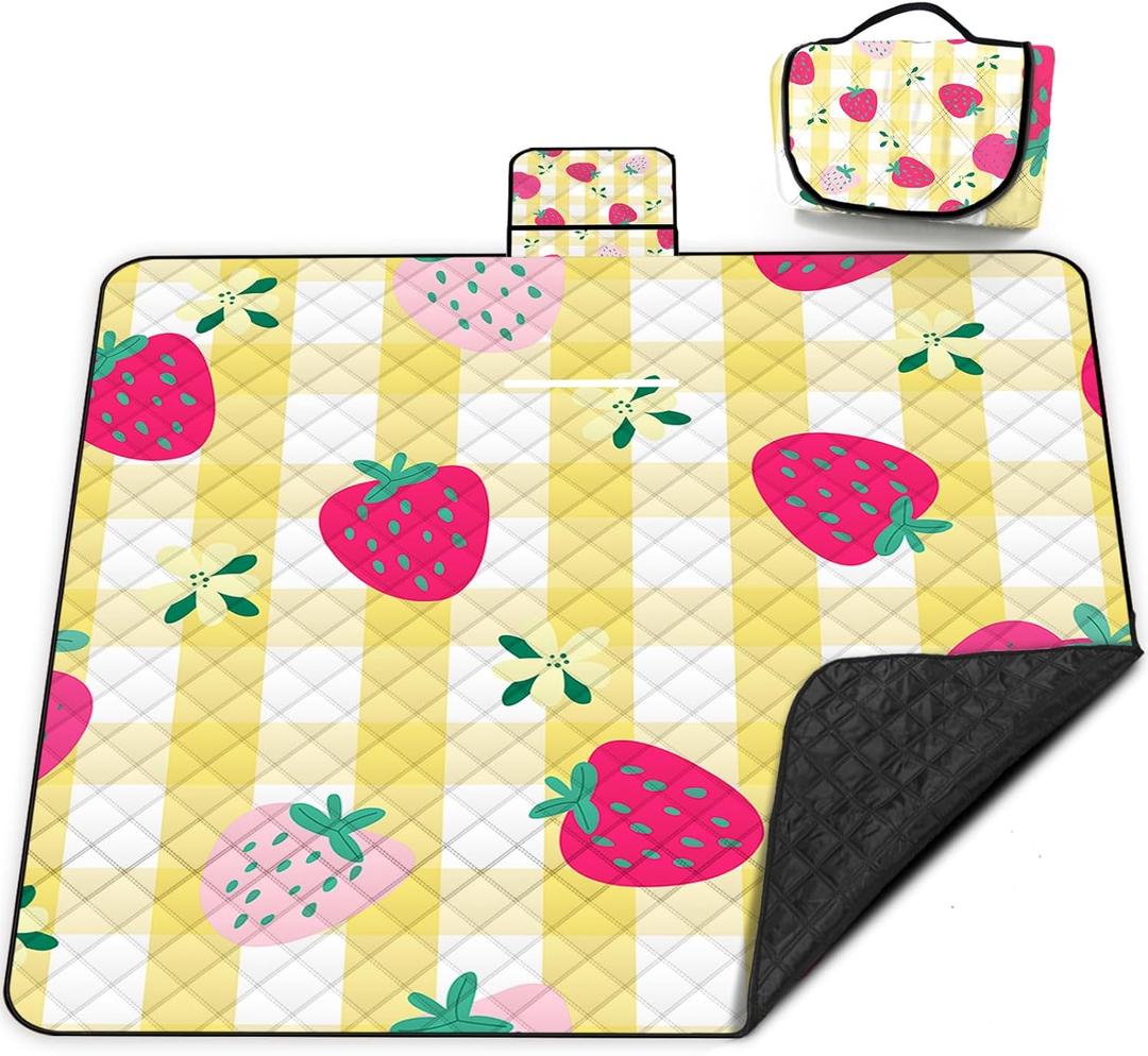 Extra Large Picnic Blanket Waterproof,80"x 80"Foldable Machine Washable Beach Blanket,Outdoor Blanket for 6-8 Adults,Picnic Mat Suitable for Indoor Crawling,Park Beach,Camping,Hiking,TravelYellow