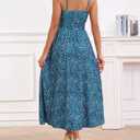 Annebouti Women 2026 Summer Spring Ruched Maxi Dress Adjustable Spaghetti Strap Floral Beach Long Sundress with Pockets (Teal, L)