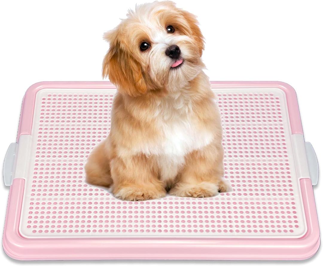 Dog Pee Pad Holder Tray, Puppy Potty Training, 22.5"x16.5", PP Plastic, Snap Lock, 4 Colors (Pink)
