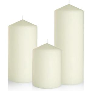 Dripless 3x4 3x6 3x8 Inch Ivory Pillar Candles, 3 Packs Unscented Long Lasting Large Different Sizes Cylinder Column Wax Candles for Home Table Decor Power Outage Emergency