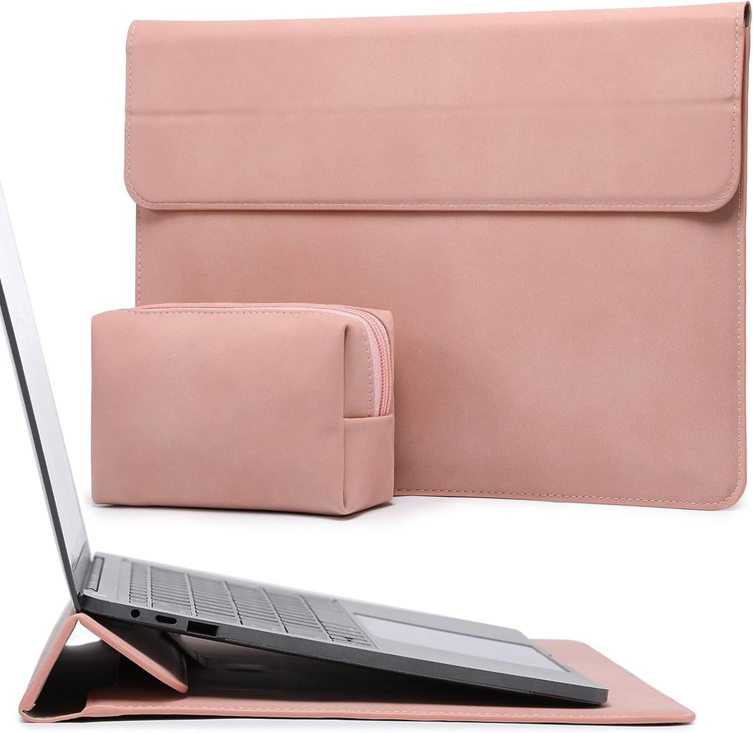 HYZUO 13.3-14 Inch Laptop Sleeve Case with Stand Feature for MacBook Pro 14 M5/M4/M3/M2/M1 2026-2021, MacBook Pro/Air 13.3, 13.5" 13.8" Surface Laptop, HP Spectre X360 13/14, Pink