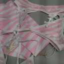 ABAFIP Women Cute Kawaii Anime Lingerie set Halter Strap Micro Bra Tiny Panty Garter Belt Striped Stockings 4Pcs Underwear Pink, One Size