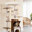 Gitelsnour Cat Tree, 70.9 Inch Wood Cat Tower for Large Cats Adult, Modern Cat Furniture with Double-Layer Wooden Cat Condo, 2 Platforms, Large Hammock and Scratching Posts, Rustic Brown GCT102SR