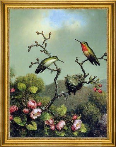Art Oyster Martin Johnson Heade Ruby Throat of North America - 21" x 28" Premium Canvas Print with Gold Frame