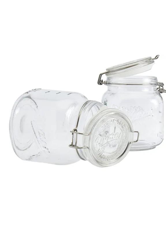 Mason Craft & More Airtight Kitchen Food Storage Clear Glass Clamp Jars, 2 Pack 1 Liter