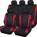 Flying Banner Car Seat Covers Front Seats and Rear Bench Mesh Fabric Rear Bench Split Polyester Cover Easy Installation SUV CAR Woman Lady Femal (Full Set, Black Red)