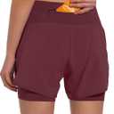 Ksmien Women's 2 in 1 Running Shorts - Lightweight Athletic Workout Gym Yoga Shorts Liner with Phone Pockets (Dark Wine Red, XXL)