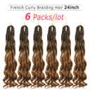 French Curl Braiding Hair 24 inch 6 Packs Loose Wave Bouncy Braiding Hair Pre Stretched 100/pack Yaki Curly Crochet Hair for Black Women Hair Extensions(24 inch(pack of 6),4/30)