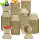 LeonBach 200 Pack 2oz Natural Sugarcane Paper Bowls, Compostable Paper Condiment Snack Sample Tasting Serving Cups Biodegradable Food Containers Small Dipping Cup
