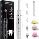 Tooth Polisher, Rechargeable Dental Polisher with 3 Tooth Polish Paste & 5 Brush Heads, Tooth Whitening Kit for Teeth Cleaning, LED Light, 5 Speed Modes, Black (White) (1 Ounce (Pack of 1))