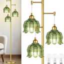 Vintage Floor Lamps for Living Room Bedroom-3 Light Glass Floor Lamp with Three Led Bulb, Flower Tall Floor Lamp Gold Mid Century Modern Standing Lamp Tree Floor Lamps for Living Room Bedroom Corner (4.25inch)