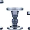 Glass Candle Holders, 3 Pieces Crystal Clear Candlesticks with Elegant Design for Pillar Taper Candle and Tea Light, Home Table Living Room Wedding Party Decorations Home Dcor - Smoky Blue