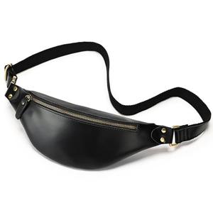 Vintage Genuine Leather Fanny Pack Small Waist Bag Travel Sling Pouch with Adjustable Leather Belt Black