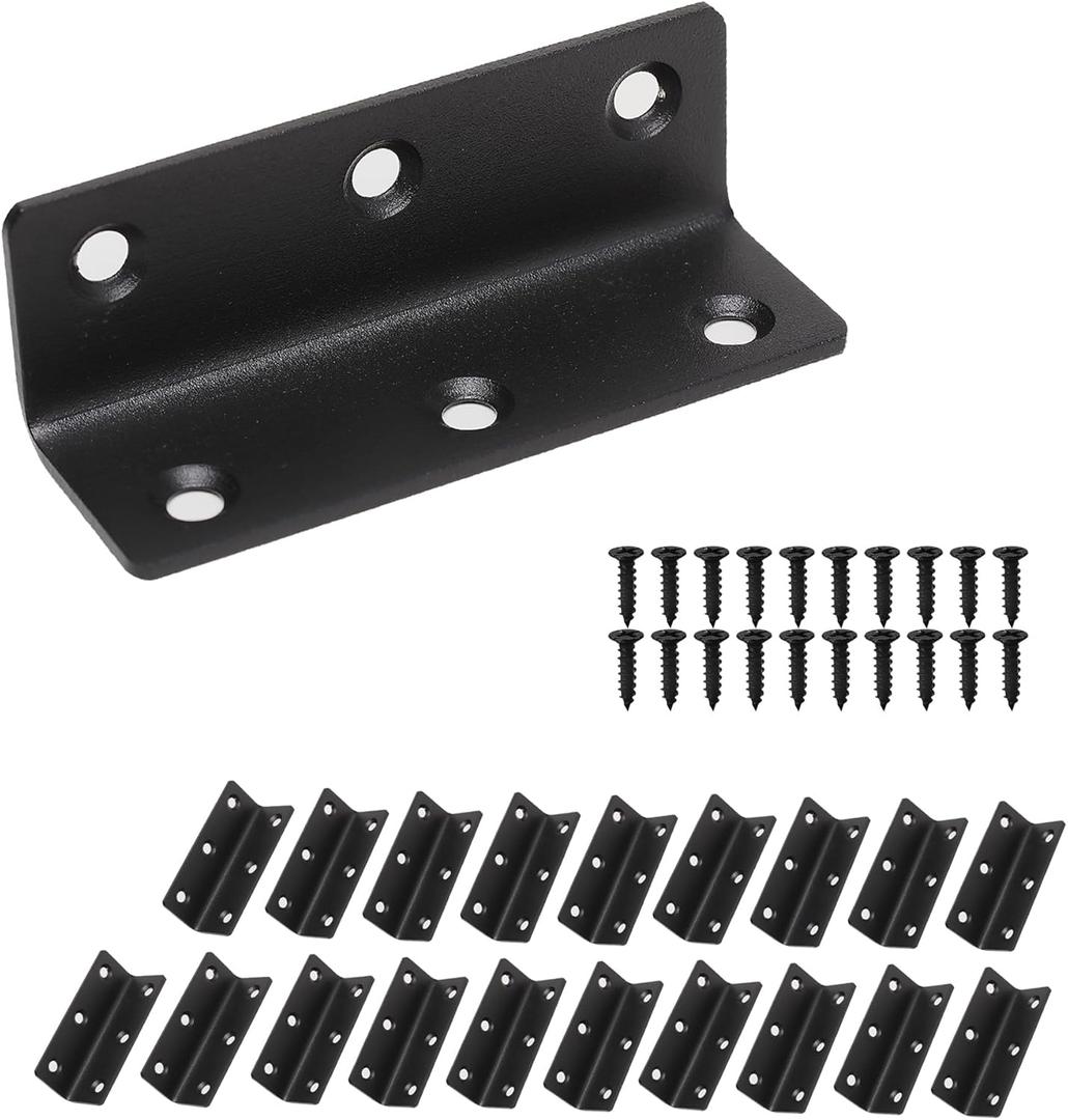 L Bracket, Heavy Duty Corner Brace, 20 Pack 3.2" Metal Shelf Bracket Angle Bracket for Shelves, Black Metal Braces for Wood