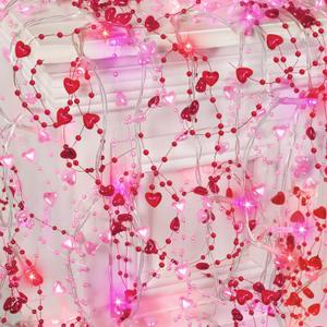 [Timer] Valentine's Day Decorations Garland Lights 10 FT 30 LED Heart String Light Battery Operated, Valentine's Day Lights Romantic Valentine Decor Bedroom Party Indoor Outdoor, Pink Red