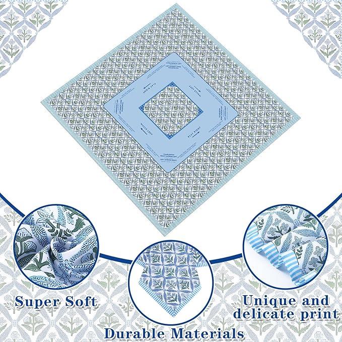 Hillsuren Mahjong Tablecloth 55" x 55" Polyester Blue Block Print Floral Flower Square Instructional Design with Rules for Family Game Night Party Favor Supplies