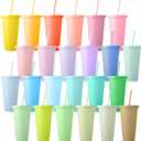 Dandat 24 Pcs Tumblers Bulk 24 oz Plastic Tumblers with Lids and Straws Reusable Skinny Cups Plastic Tumbler Bulk Colored Cups with Lids and Straws for Parties Birthday Gifts (Colorful)