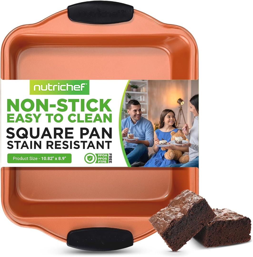 Jovial Non Stick Cake Square Pan, Deluxe Copper Carbon Steel Pan with Blue Silicone Handles, Quality Metal Bakeware For Cooking & Baking Cake Loaf, Muffins & More, Compatible with Model NCSBS54S