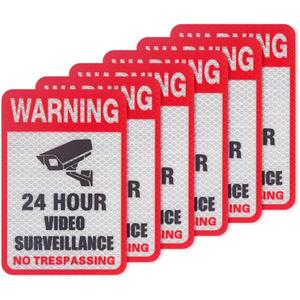Kichwit 6-Pack Video Surveillance Sign Reflective Sticker Decal Self Adhesive 5.9 x 4, UV Protected & Waterproof, Indoor & Outdoor Use (M)
