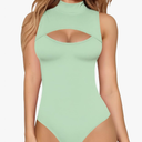MANGOPOP Mock Neck Cutout Front Top Long Sleeve Sleeveless Bodysuits for Women M