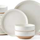 AmorArc Ceramic Dinnerware Sets for 8, 24 Pieces Handpainted Plates and Bowls Set with Rustic Terracotta Underside, Scratch Resistant Stoneware Dishes Set, Dishwasher & Microwave Safe, Light Beige