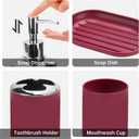 Bathroom Accessories Set, 6Pcs Bathroom Accessory Set Includes Toothbrush Holder, Soap Dispenser, Soap Dish, Toothbrush Cup, Toilet Brush, Trash can for Bathroom Countertop Decor(Burgundy)