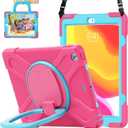 for iPad 10.2 Case 9th Generation 2021 / 8th Gen 2020 / 7th 2019,Shockproof Kids Case with Screen Protector,Rotating Stand/Pencil Holder/Shoulder Strap for iPad 10.2 Inch - Rose Blue