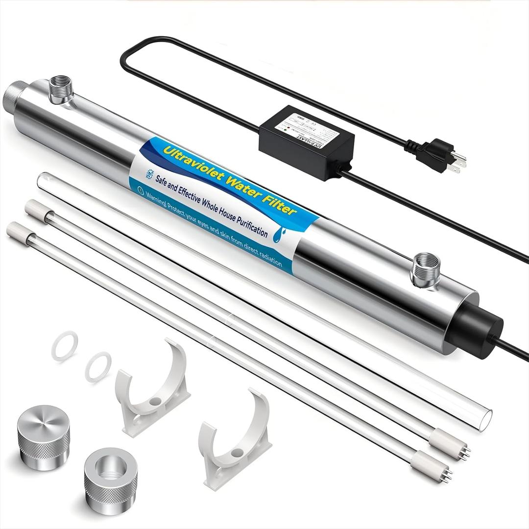 UV Water Filter Whole House, 120V 40W 3/4" MNPT Inlet/Outlet Water Purifier Filter System for Whole House Water Purification, 12GPM, +1 Extra Bulb