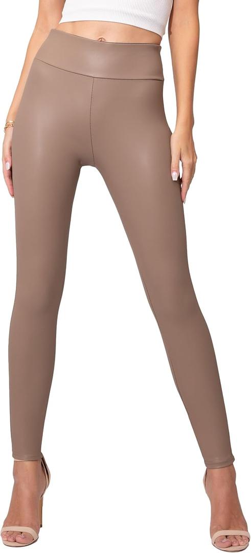 Conceited Luxe Leggings Velvet or Vegan Leather (Small, Mocha)