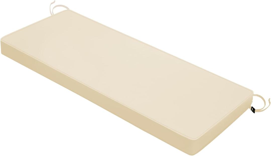 Mrsenloi Outdoor Bench Cushion 48x18x3 Inch with Ties, Thick Waterproof Porch Swing Cushions for Patio Furniture Chair Pad, Seat Sofa Garden Replacement Cushion Sponge Filling (Beige)