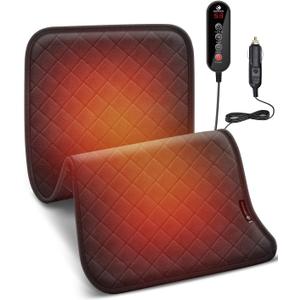 12V/24V Car Heated Blanket, CooCoCo 12" x 24" Heated Blanket for Travel, Car Electric Blanket with 5 Heat Setting, Auto-Off (Black)