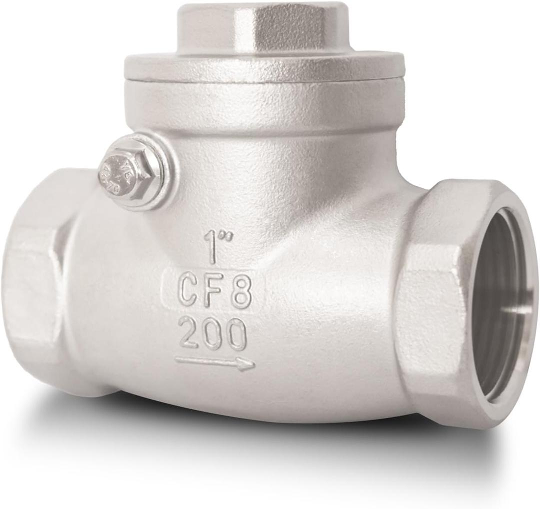 1" NPT Horizontal Check Valve, Stainless Steel Non Return Swing Check Valve, Level One Way Counterflow Valve to Prevent the Medium Backflow for Oil Water Gas Air（1", DN25）